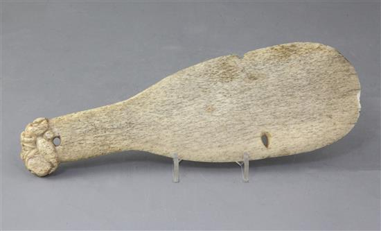 A 19th century whalebone Maori club or patu paraoa, 11in.